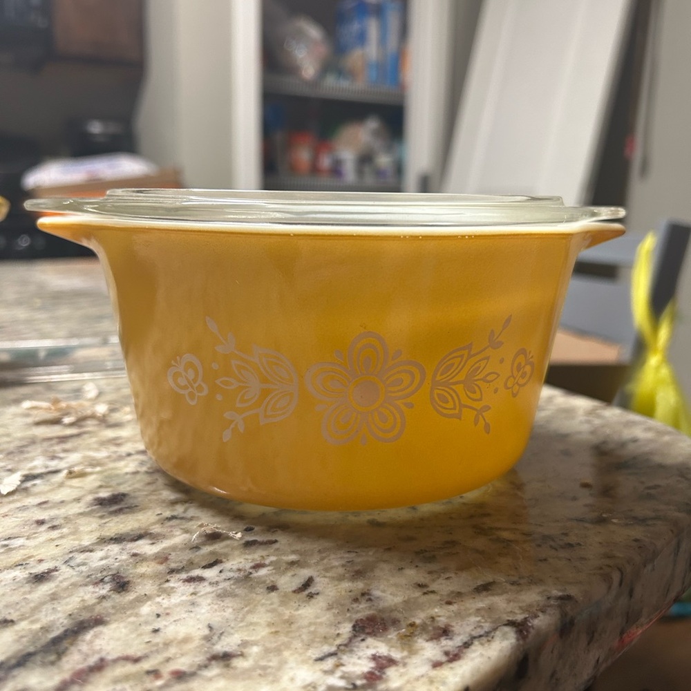 RARE Vintage Pyrex Golden Butterfly Bowl with lid